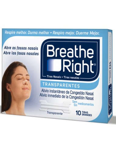 Breath Right Tiras Nasales Transparentes Mediana/Grande, 10Ud