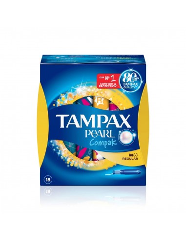 Tampax Compak Pearl Tampones Regular 100 Por Ciento Algodon, 18Uds