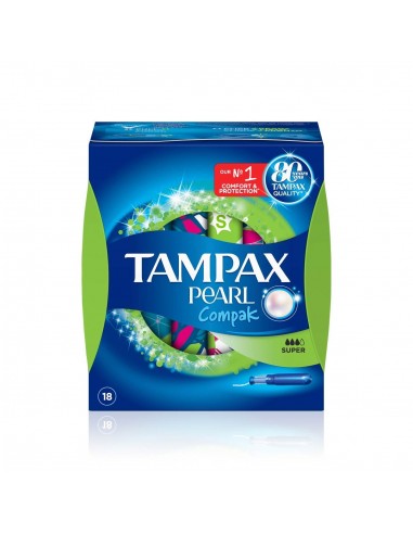Tampax Compak Pearl Tampones Super 100 Por Ciento Algodon, 18Uds