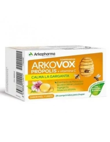 Arkovox Própolis + Vitamina C Gargantas sensibles Sabor Miel Limón, 20 Comprimidos