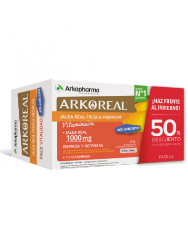 Arkoreal Jalea Real Fresca 1000 mg Vitaminada Sin Azúcares 40 Ampollas
