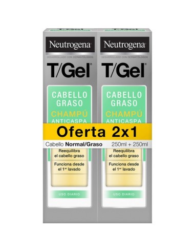 Neutrogena T-Gel Champú Anti-Caspa Cabello Normal Graso 2 x 250 ml