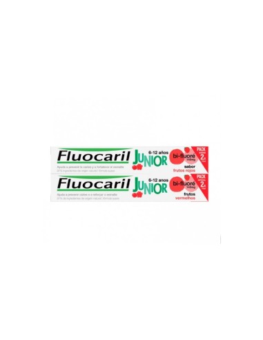 Pack Fluocaril Junior 6-12 años Sabor Frutos Rojos 2 x 75 ml