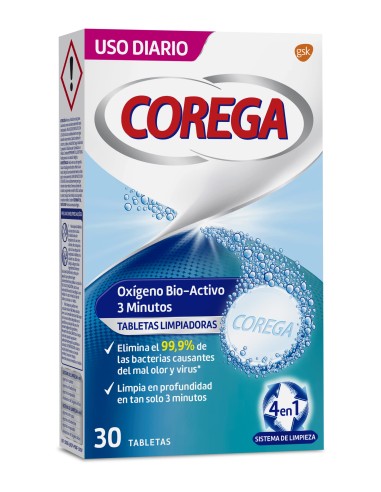 Corega Oxigeno Bio-Activo 30 tabletas limpiadoras