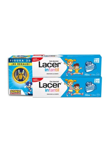 Lacer Infantil Gel Dental Fresa 2 x 75 ml + REGALO Figura Sonic