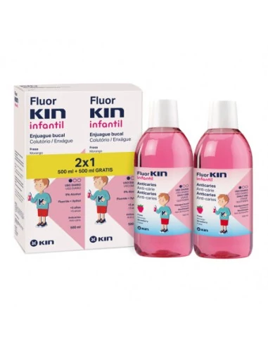 Fluor Kin Infantil Enjuague Bucal Anticaries Fresa 2 x 500 ml