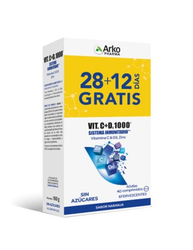 Arkopharma Vitamina C + D3 + Zinc 40 Comprimidos Efervescentes