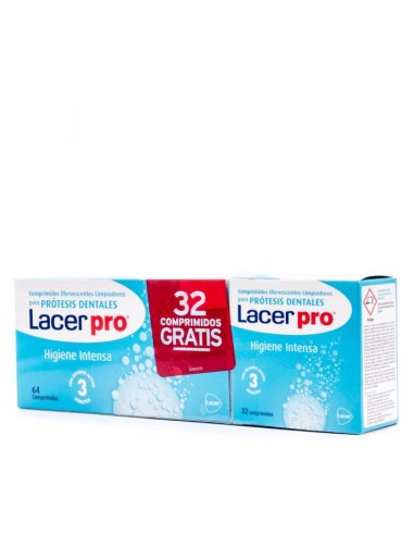 Lacer Pro Limpieza Prótesis Dental 64 Comprimidos Efervescentes + REGALO 32 Comprimidos