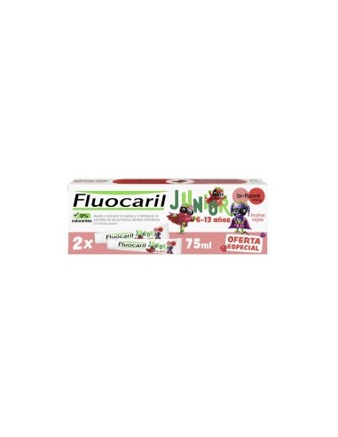 Pack Fluocaril Junior 6-13 años Sabor Frutos Rojos 2 x 75 ml