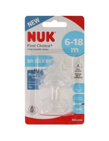 Nuk Tetina First Choice Flow Control Silicona Flujo Variable 6 - 18 M 2 Unidades