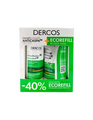 Dercos Champú Anticaspa DS Cabello Seco 390 ml + Recambio 500 ml